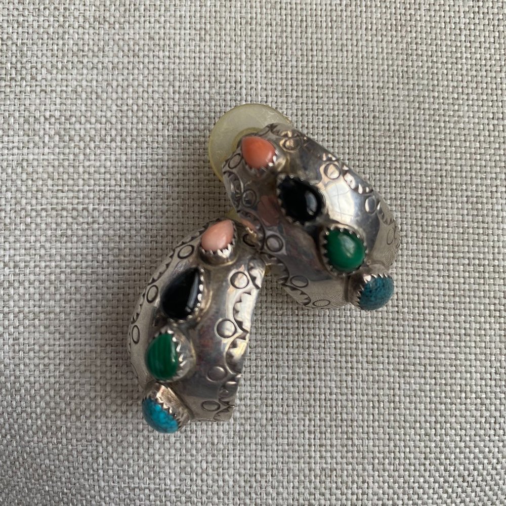 Multi Stone Half Hoop Earrings